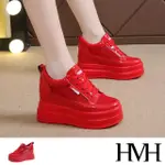 【HMH】厚底休閒鞋 內增高休閒鞋/透氣網面拼接厚底內增高休閒鞋(紅)