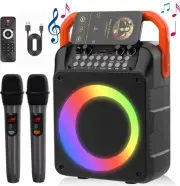 Karaoke Machine, Portable Bluetooth Speaker with 2 Wireless Microphones