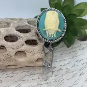 Turquoise Owl Men Woman Lanyard Cameo Retractable Reel ID Card Badge Holder
