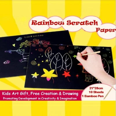 20 Pcs Rainbow Scratch Papers A4 Size DIY Art Creative Drawing Kids Holiday Gift