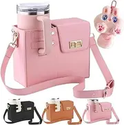 [Generic] Outdoor Portable Crossbody Water Cup Storage Bag,Crossbody Bag with Sports Water Bottle Holder for Women,Portable Leather Water Bottle Bag with Adjustable Shoulder Strap,for Most Water Bottles