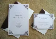 100 Personalized Custom Wilton Ivory Brown Swirl Vintage Wedding Invitations Set