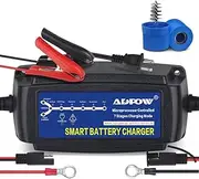 5A 12V Automatic Smart Battery Charger Automotive Maintainer 7-Stages Trickle Charger for Deep Cycle Battery Car Marine Trolling Motor Boat Truck Lawn Mower RV AGM with Terminal Cleaning Brush
