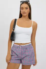 Multi Check Boxer Shorts Elasticated Waist - Size 14L, Women's Shorts