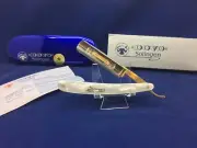 Dovo 5/8 MOP Solingen Germany Straight Razor With 24kt. Gold Etch Mint Blue Tin+