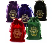 ARTSY CRAFTS 5 Pcs 6x9" Hamsa Hand Velvet Bags with Drawstrings, Fatima Hand Evil Eye Velvet Jewelry Bags, Tarot bag, Dice Bag, Rune Crystal Bags (