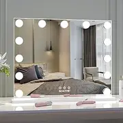 [ANYHI] Vanity Mirror with Lights, 50cm Hollywood Makeup Mirror, 13 LED Bulbs, 10x Magnifier, 3 Color Modes, Dimmable, Tabletop or Wall Mount, White 50.5x40cm
