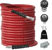 Pressure Washer Hose 150FT x 3/8 Inch Quick Connect, Kink Resistant High Tensile Wire Braided,with M22 14mm Adapter Set, Hot and Cold Water Power Washer Hose, 4000 PSI