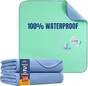 Washable Underpads 86 x 91 CM (2 Pack), JOMWEN Heavy Absorbency Reusable Incontinence Bed Pads for Adults, Kids, Elderly and Pets, Absorbent Protective Pads for Bed, Couch, Floor (Blue, 34" x 36")