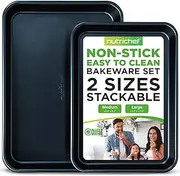 NutriChef Non-Stick Cookie Sheet Baking Pans - 2-Pc. Professional Quality Kitchen Cooking Non-Stick Bake Trays, Blue Diamond, One Size (NC2TRBU.5)