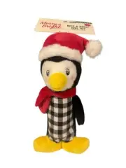 Merry & Bright Nice & Noisy PENGUIN Dog Toy Red Squeaky Thrash Plush Toss Shake