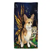 Fantasy Pet Dog Corgi of the Faeries Microfiber Beach Towel