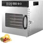 Food Dehydrator Machine, 8 Trays Stainless Steel Fruit Dryer, 30-90°C Adjustable Temperature, 0-24H Timing, 360° Hot Air Circulation, Widened Viewing Window, for Fruits, Vegetables, Meat