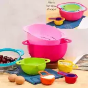 Nested Mixing Bowl and Measuring Cup Set Multicolored Plastic