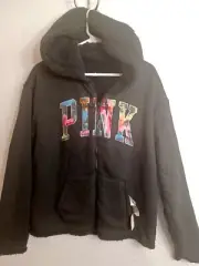 Victoria Secret Pink Reversible Sherpa Full Zip Jacket XS M Tie Dye Hoodie Women