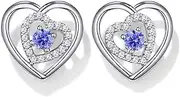 [JD & P] Heart Stud Earrings for Women, Silver Plated Cubic Zirconia Birthstone Earrings Set, Gift Ideal for Her Wife Girlfriend Mom, Gold Plated, Cubic Zirconia