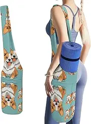 JKLQWH Corgi Cute Dog Printed Yoga Mat Bag Long Tote with Pockets for Your Yoga Accessories Exercise Yoga Mat Carrier Holder Multi-Functional Storage Bag Holds Most Pilates Mats
