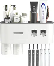 Toothpaste Dispensers Wall Mount Toothbrush Holder Set, with 6 Brush Slots 2 Magnetic Cups 1 Cosmetic Drawer Organizer