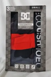 DC Shoes 3 Performance Boxer Briefs S Black Red Stretch, Mesh Vented Fly-Pouch