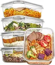 Vtopmart 5 Pack 35oz Glass Food Storage Containers with Lids, Meal Prep Containers, Airtight Lunch Bento Boxes with Snap Locking Lids for Microwave, Oven, Freezer and Dishwasher