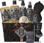 Saint Roy For Men Bath Gift Set, Shower Gel, Bubble Bath, Shaving Gel, Body Mist, Bath Puff, Bath Towel, Basket