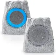 Rock Speakers Outdoor Waterproof Bluetooth Wireless Patio 2 Pack,Solar Powered Rock Speaker Pair with RGB Colors and USB Rechargeable Battery for Outside Deck Pool Yard Garden(A)