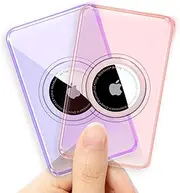 R-fun for Airtag Wallet Holder 2 Pack, Ultra Thin TPU Clear Card Case Slim Fit for Apple Airtag,Airtag Card Holder for Purse, Handbag, Backpack Wallet, Clutch Bag -Pink/Purple