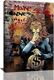Banksy Street Graffiti Canvas Wall Art Monopoly Lion Man Fashion Unique Modern Artist Aesthetics Pictures Wall Decor Abstract Painting Framed Poster Print for Home Living room Bedroom Bathroom Office