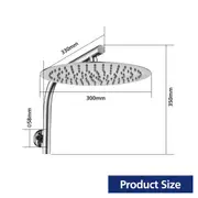 ACA Chrome 12" Rain Round Shower Head Set With Twin Taps Rose Gooseneck Wall Arm WELS