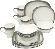 [Mikasa] Swirl Square Ombre Graphite 16 Piece Dinnerware Set, Service for 4