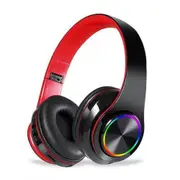 Wireless Luminous Headphones Bluetooth V5.0 Earphones Over-Ear Stereo Super Bass Headset With Microphone Black Red