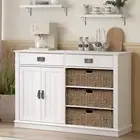 Kimberly White Buffet Sideboard 2 Drawers 2 Doors & Seagrass Baskets Cabinet