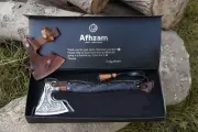 Handmade Carbon Steel Viking Axe & Raven Head Knife In Gift Box For camping