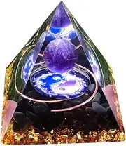 Amethyst Crystal Sphere Orgonite Pyramidamp Obsidians Chakra Energy Orgone Stone, Feng Shui Desk Ornament, Meditation and Yoga Aid