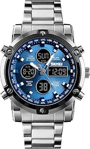 [CNBRO] Men‘s Digital Watch Military Sports Watches Tactical Waterproof Stopwatch Outdoor Analog Watch Alarm Dual Time LED Business Watch Black Silver