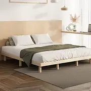 Oikiture King Bed Frame with Wooden Bed Base and Solid Wood Frame Platform Bed