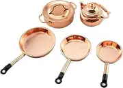 TAODAN Dollhouse Kitchen Cookware 1/12 Scale Miniatures Metal Frying Pans, Kettle, Copper Pots with Lids for Dollhouse Kitchen Accessories Christmas Birthday Gift Miniature Stovetop Cookware