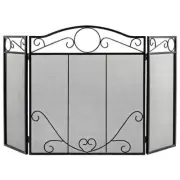 3-Panel Freestanding Fireplace Screen Folded Fire Doors - Color: Black