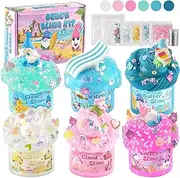 LAWOHO 6 Mermaid Gnomes Slime Kit - Cloud Slime, Butter Slime, Clear Slime & Water Slime, Slime Set with Gnome Slime Add-ins, Fluffy Slime Kits for Girls and Boys, 360 ml Blue & Pink Easter Slime