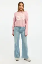 Pink Cherry Knit Top Long Sleeve - Size 8XS, Women's Crop Knitted