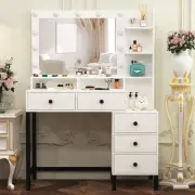 Dressing Table w/LED Mirror and 5 Drawers Shelves Vanity Make up Desk Bedroom AU