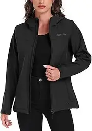 [USHARESPORTS] Softshell Jacket Women Lightweight Fleece Lined Rain Jacket Ladies Coats Waterproof with Hood for Outdoor Hiking