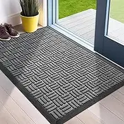 Front Door Mat, Heavy Duty Durable Welcome Mat for Outdoor Indoor, Dirt Trapper Waterproof Super Absorbent Door Mat for Entryway Outside Patio Porch, 24"" x36 (Black)