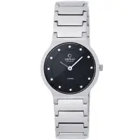 在飛比找Yahoo奇摩購物中心優惠-OBAKU 視覺層次晶鑽鈦金屬腕錶-銀黑/28mm