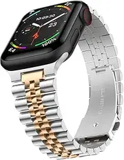 Stainless Steel Link Bracelet Band - The Perth in Silver and Gold - Compatible with Apple Watch Size 42mm to 45mm