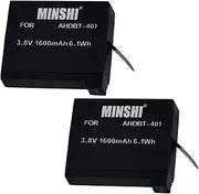MINSHI AHDBT-401 (2 Pack) Replacement Battery Compatible with GoPro Hero 4【3.8V 1600mAh】 High Performance Compatible Camera Battery 2023KZ