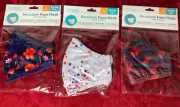 Boomer Naturals Nano Silver Technology (3) Prints Reusable Face Mask Medium NWT
