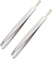 FOMIYES 2Pcs Stainless Steel Dual Use Eyebrow Tweezers Ergonomic Design for Eyebrow Shaping and Eyelash Application Durable and Lightweight Makeup Tool Silver
