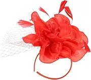 [GALPADA] Fascinator Headdress for Women Elegant Flower Tea Party Hat Versatile Headband Hair Clip for Banquet Prom Wedding and Themed Events Enchanting Design Easy to Wear Red