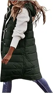 JMMSlmax Women's 2023 Autumn Reversible Vests Sleeveless Fleece Jacket Long Warm Winter Coat Outerwear Zip Hoodie Pockets, A6 Green, Medium, A6 green., Medium